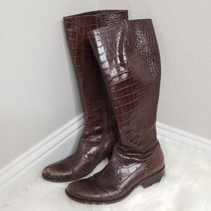 MaxMara | Brown Croc-Embossed Leather Riding Boots